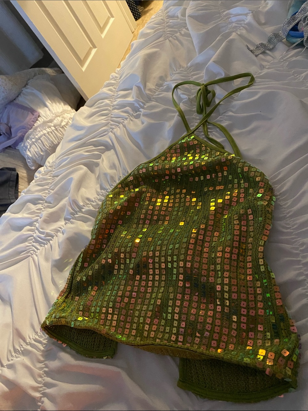 Princess Polly Green Sequin Halter Bandeau Top